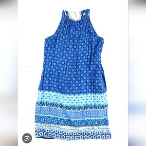 Hollister Large Blue & White Halter Sundress w/ Rope Straps & Border Print Vacay